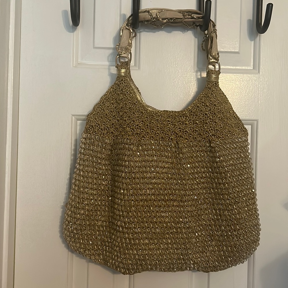 Laundry Shelli Segal beaded gold tote bag